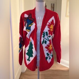 Izod Vibrant Red Holiday Cardigan with Festive Patterns